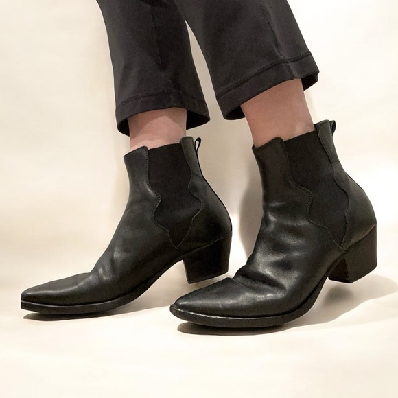 Italian Black Leather Chelsea Cowboy Ankle Boot - Picture 2 of 15